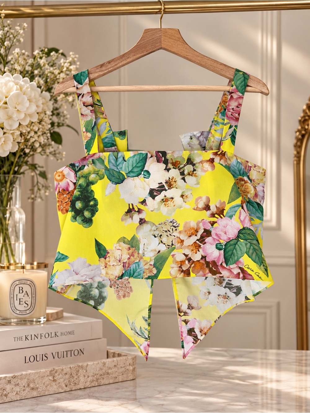Cara Cara Nancy Layered Floral Poplin Crop Top Lemon Zest Cornucopia Size S